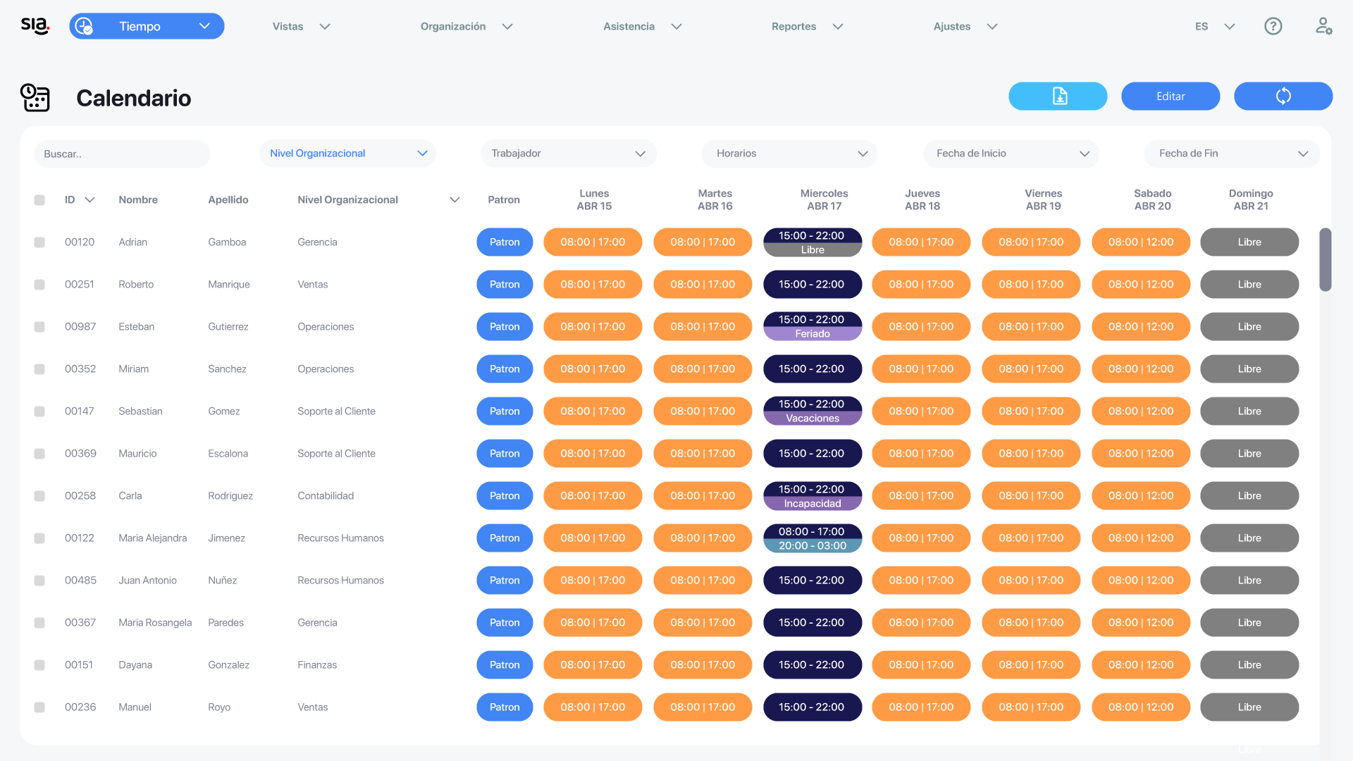 Cambio de horario con SIA 02