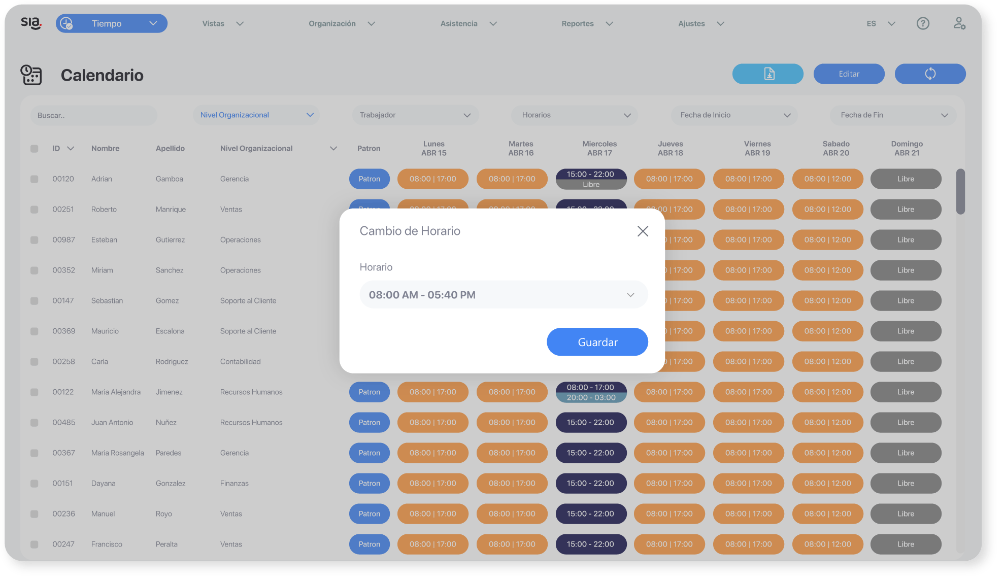 Cambio de horario con SIA 03