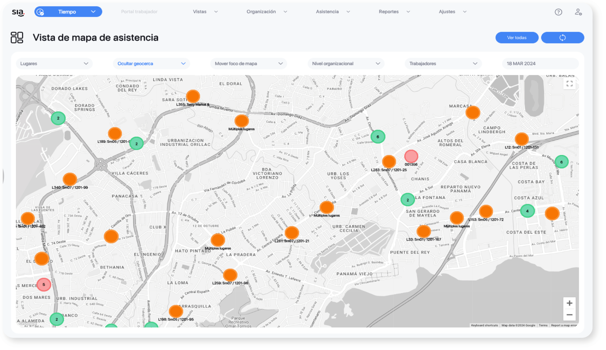 Vista de mapa de asistencia SIA